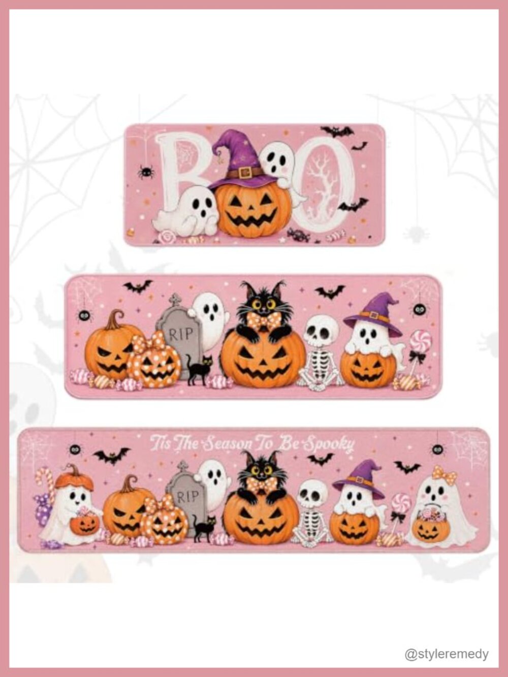 Halloween Kitchen Rugs and Mats Set Silicone Backing 3 Pcs Indoor Door Mat